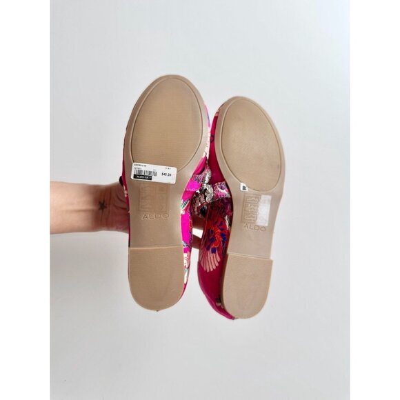Girls' NWT ALDO Despirito Pink Brocade Crystal Mary Jane Ballet Flats, Size 6 - Picture 12 of 15